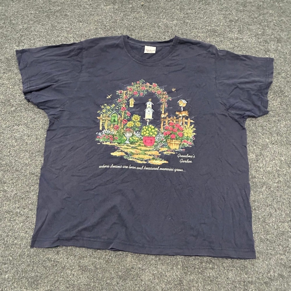 Bobbie Brooks T-Shirt Womens Size 2X Navy Blue Grandmas Garden Floral Graphic